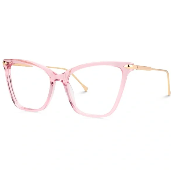 ZEELOOL Pale Pink -5.00 Prescription Large Catseye Frame Fashion Glasses - Picture 4 of 15